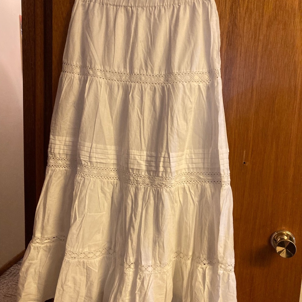 Cato White Tiered Cotton Maxi Skirt M
